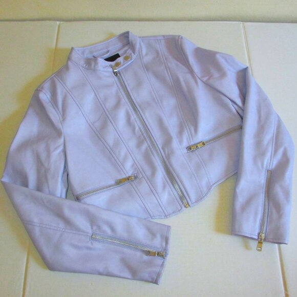 7 for All Mankind Cropped Faux Leather Jacket Medium Light Lilac Lavender Soft - Picture 3 of 11